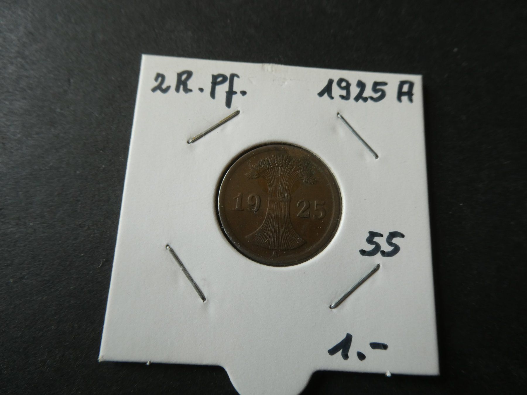 Alle Münzen: Dt. Reich 1925 A, 2 Reichspfennig – Gebraucht aus Hinterforst von Rohusri