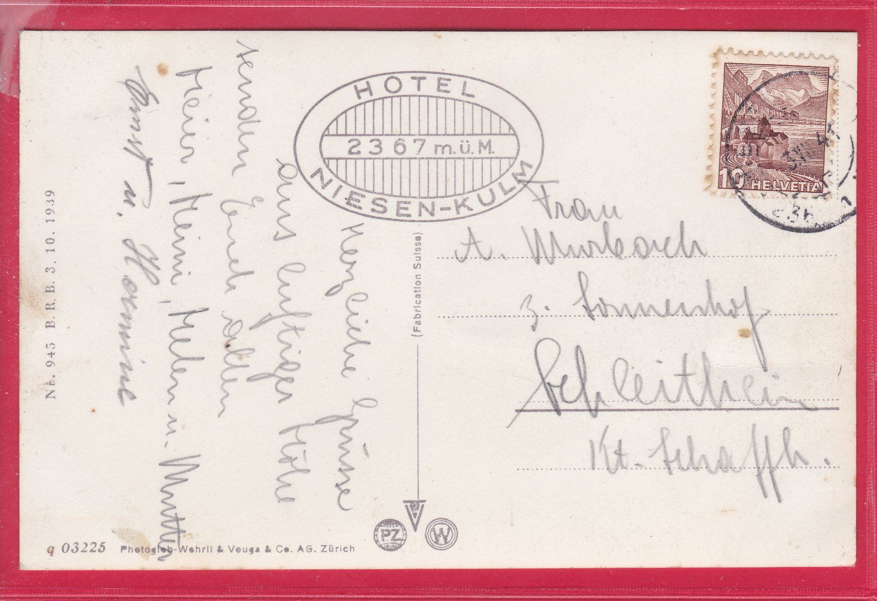 Cartoline postali: NIESEN-KULM MIT EIGER, MÖNCH UND JUNGFRAU, 3.7.1941 – Usato da Oberrieden venduto da Gebirgsstelze 1
