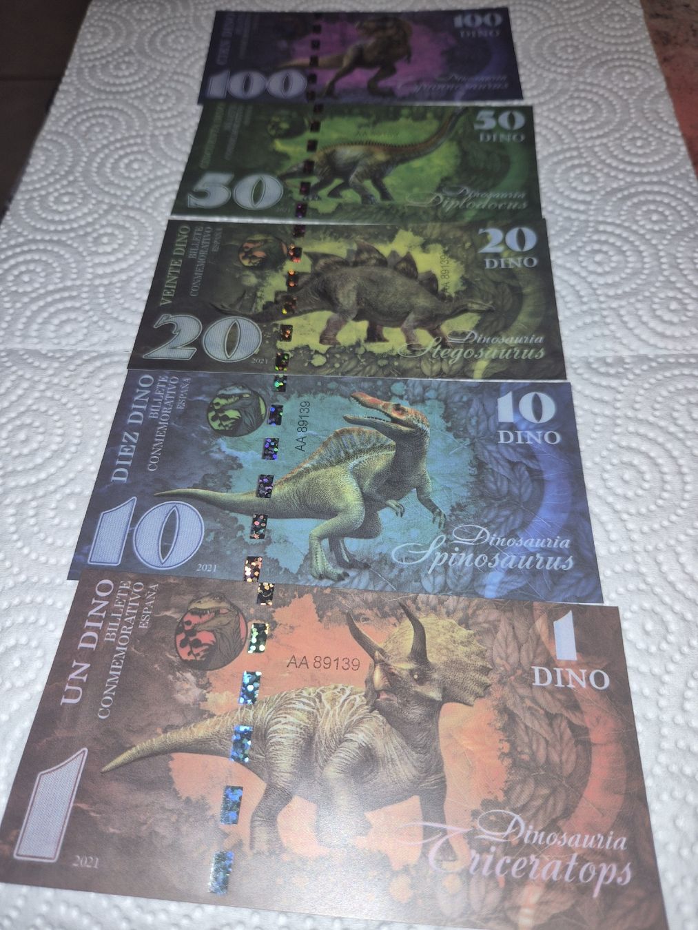 Banknoten: lot de 5 billets commémorarif dinosaure – Neu (gemäss Beschreibung) aus Senèdes von hen_fw8b 1
