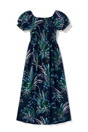Maxikleid Sommerkleid Blau Tropen Stretch S-XXL 120cm lang