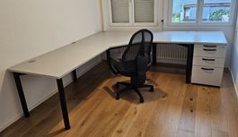 Eckbürotisch Set – Kabelkanäle + Container