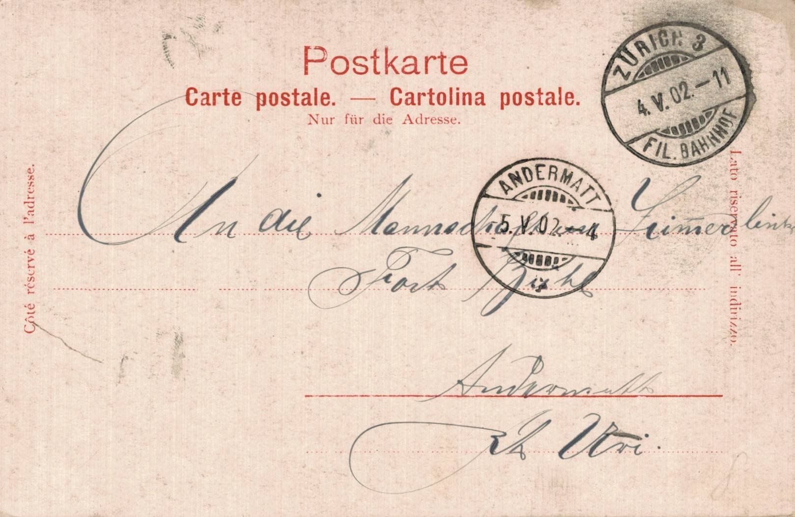 Ansichtskarten: Originale alte Ansichtskarte Zürich, gel. 1902 – Gebraucht aus Luzern von Kartenansicht 1
