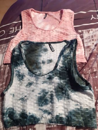 2 Crop Tops Chicorée gemustert rosa blau Grösse L