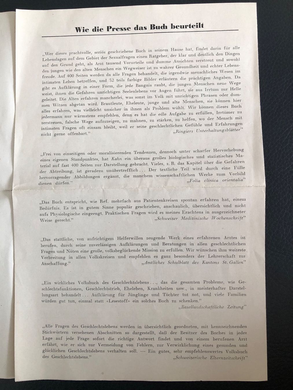Documenti: Antiker Flyer: "Unser Geschlechtsleben" Dr. Fritz Kahn – Usato da Biel/Bienne venduto da TomBaBi 3