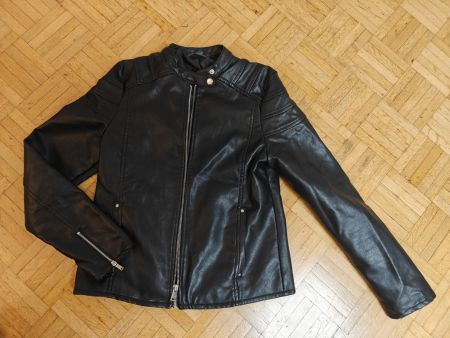 Damen Lederimitat Jacke schwarz mit Reissverschluss