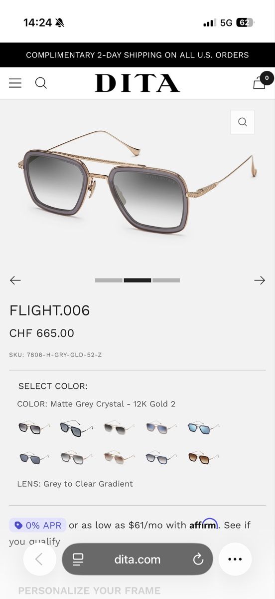Occhiali & Lenti: DITA FLIGHT.006 / Matte Grey Crystal - 12K Gold 2 – Nuovo (secondo la descrizione) da Zürich venduto da eli_7svm 6