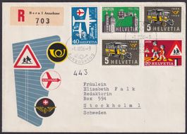 1956, Satz-FDC deutsch Nr. 324-327, BERN nach Schweden