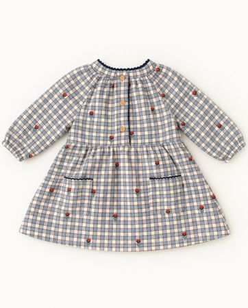 Robe enfant à carreaux bleu et blanc avec broderies