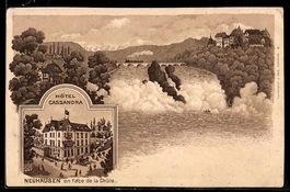 Lithographie Neuhausen, En face de la Chûte, Hôtel Cassandra
