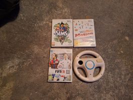 Wii Spiele Set: FIFA 11, Sims 3, Wii Play Motion+Lenkrad