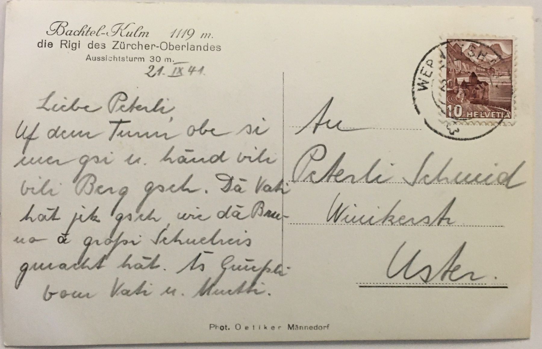 Cartes postales: Bachtel-Kulm, 1941 – D'occasion à Frauenfeld par Merk52 1