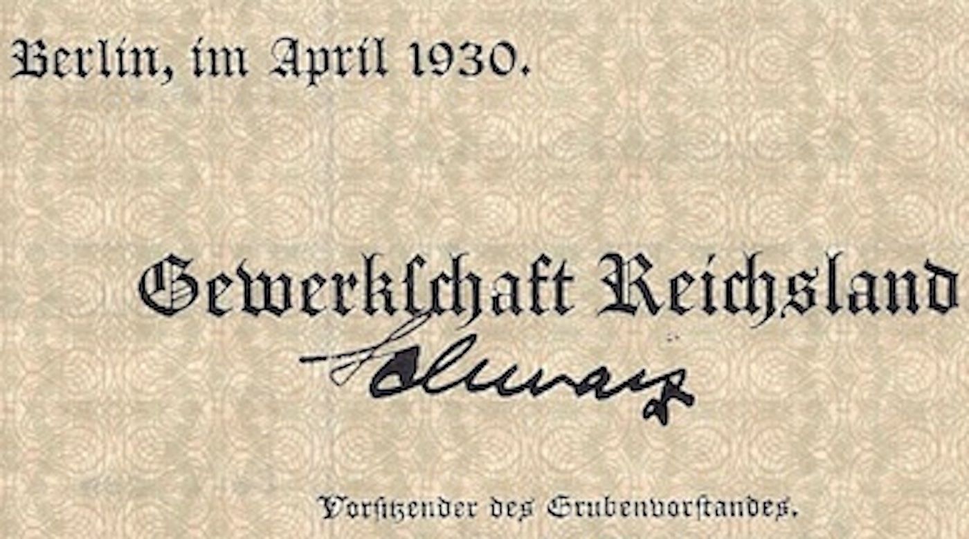 Dokumente: Gewerkschaft Reichsland, Berlin - 1930 – Gebraucht aus Solothurn von Sgasche 1