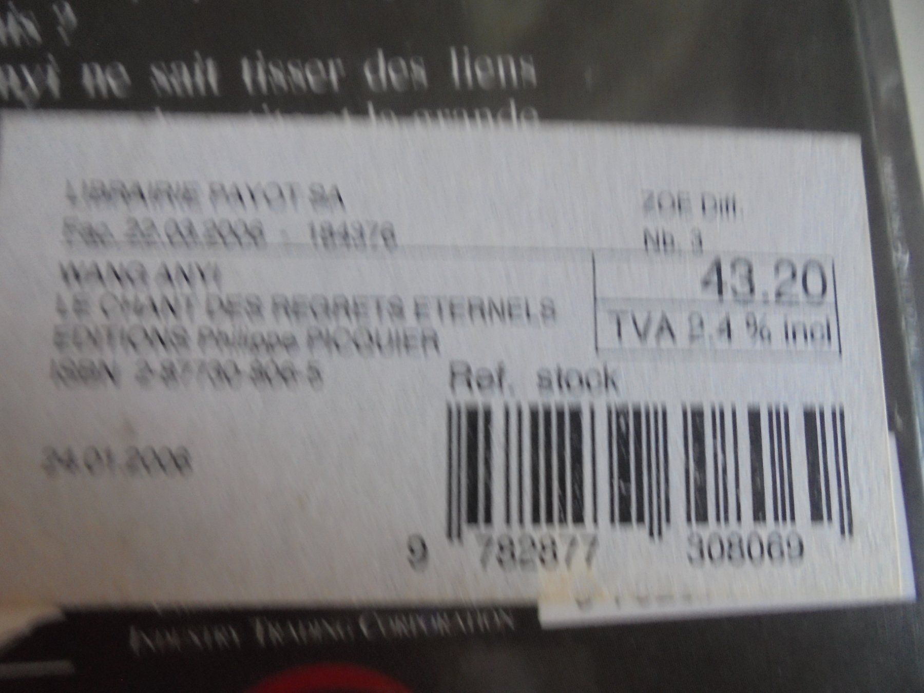 Libri: " Le chant des regrets éternels " de Wang Anyi. – Usato da Eclépens venduto da Consuelo 2