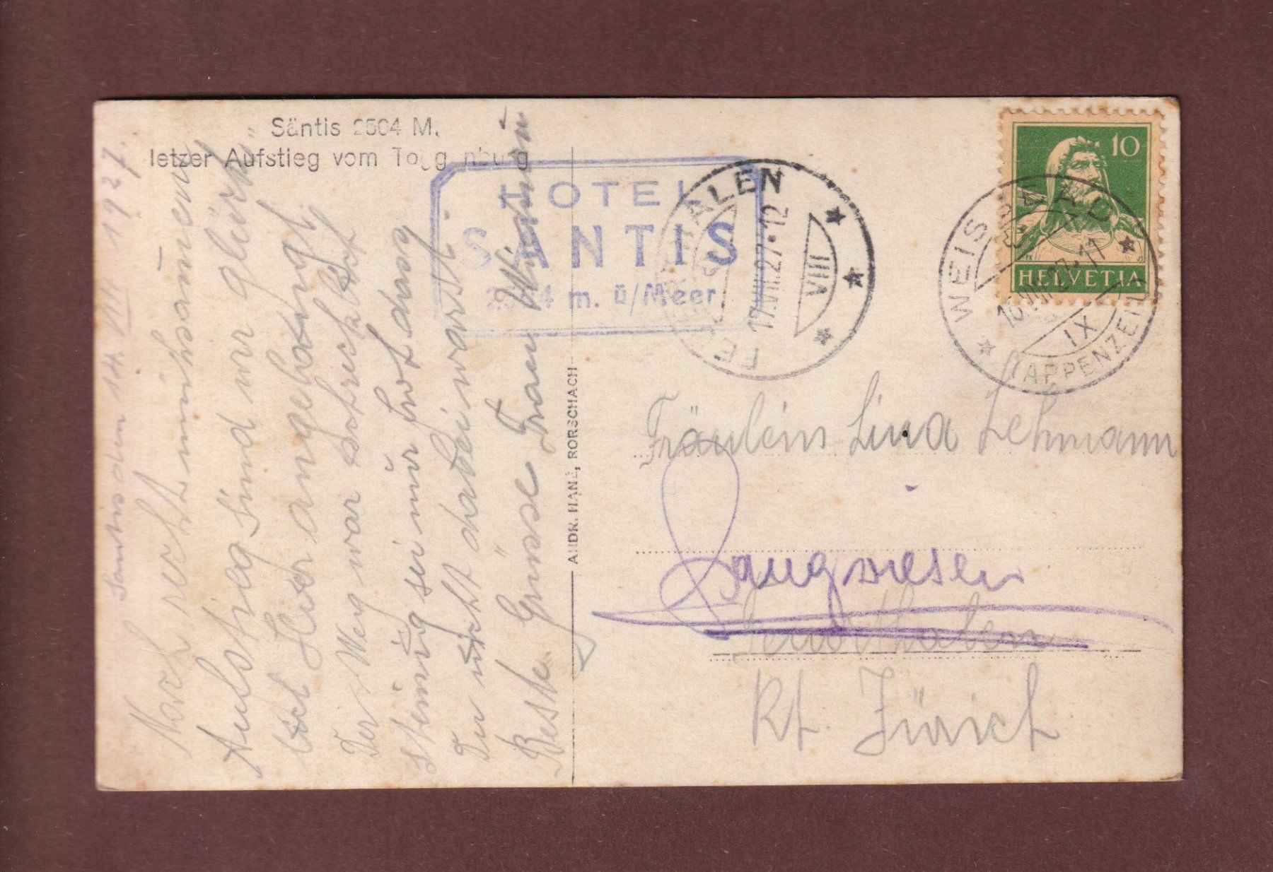 Ansichtskarten: SÄNTIS - Letzter-Aufstieg - 1927 – Gebraucht aus Pully von nicecards-shop 1