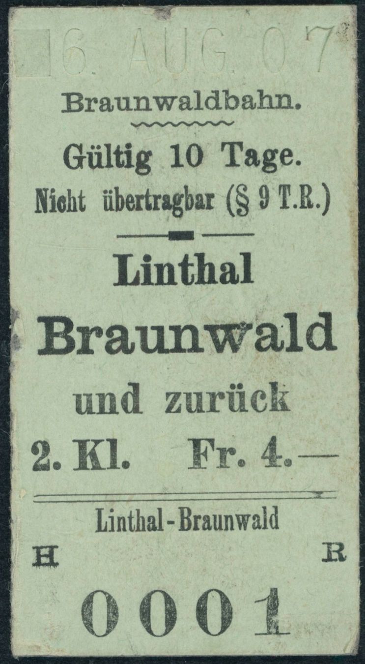 Tickets: GL Braunwaldbahn BRSB - Bahn Billett - Linthal • Braunwald – Gebraucht aus Schindellegi von leecollect
