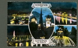 AK col kolorierte sw Genève GE la nuit,5-fach-Multi ≈ 1950 