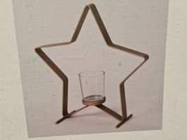 Weihnachts Metall Kerzebhalter goldig, mit Glas 25x25 cm