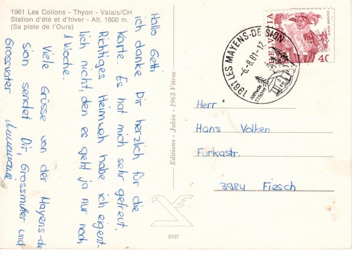 Cartes postales: les Collons Thyon Wallis – D'occasion à Wolhusen par Curver9 1