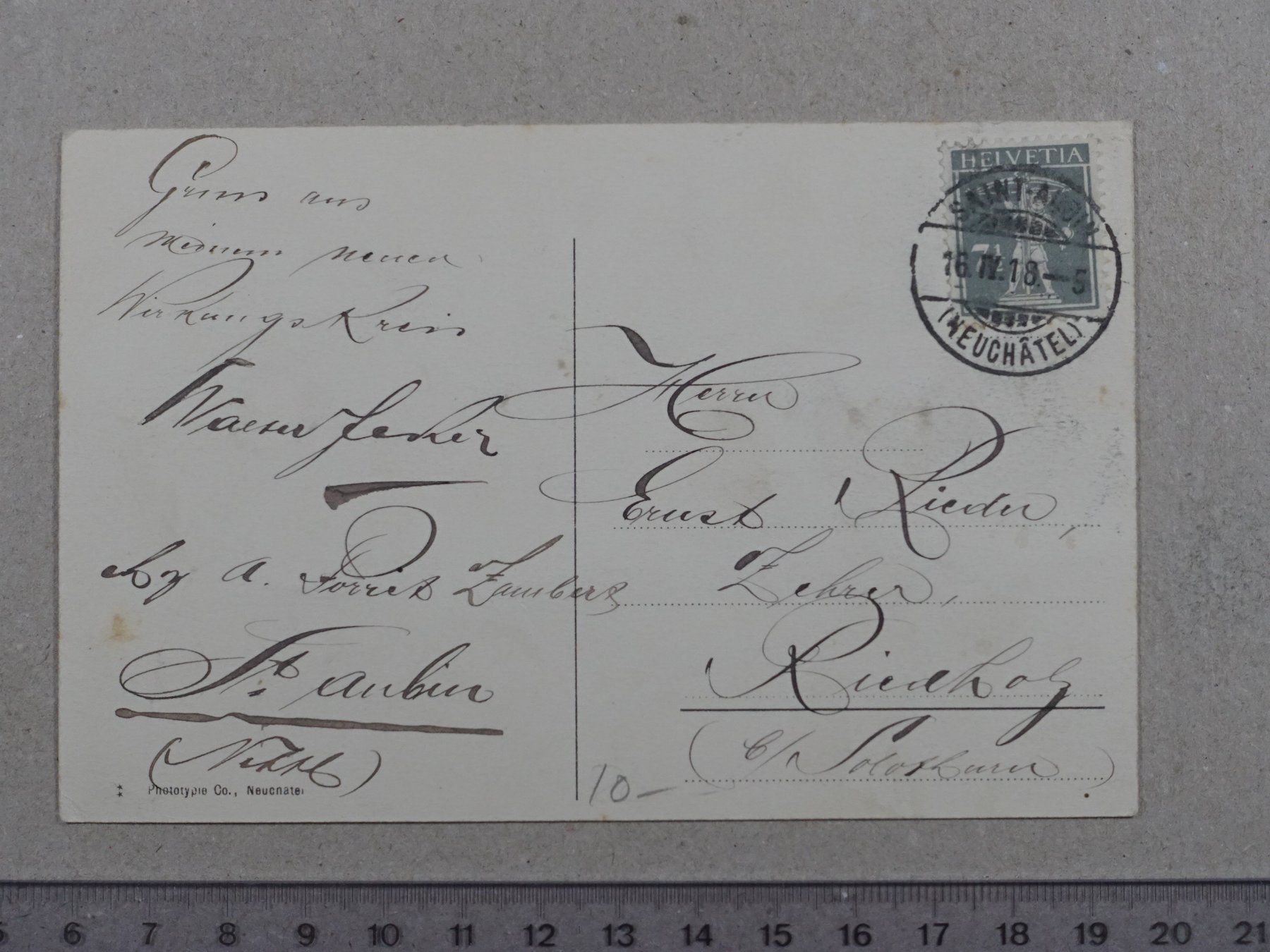 Cartoline postali: St-Aubin, 1918 – Usato da Lenzburg venduto da fh1 1