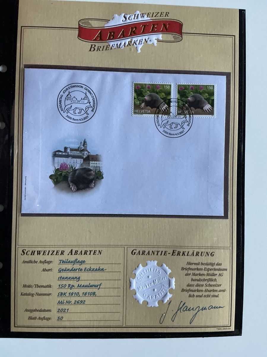 Tutti i francobolli: Schweizer Briefmarke "Maulwurf" 150 Rp.Abart – Usato da Hedingen venduto da Juniswiss