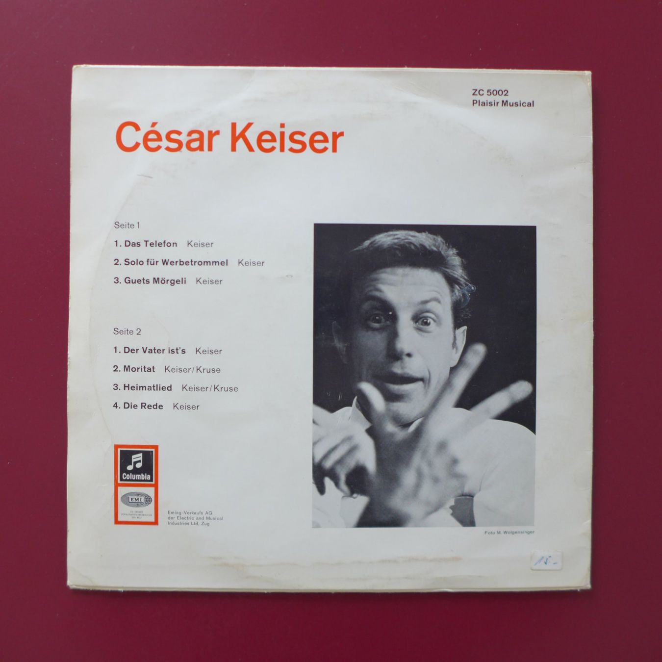 Dischi in vinile: Vinyl César Keiser - One Man Show 10'' – Usato da Rapperswil SG venduto da Vespinone 1