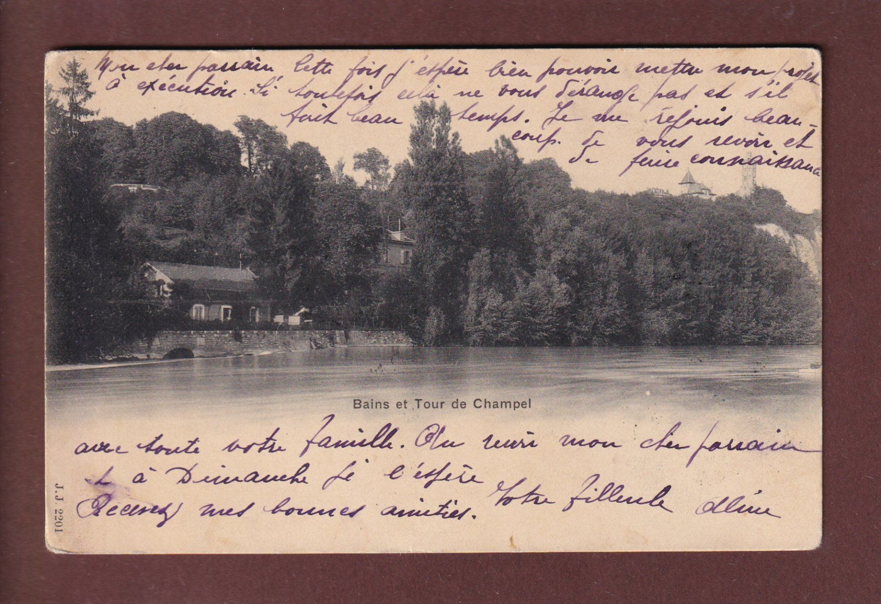 Cartoline postali: Bains et Tour de CHAMPEL - 1904 – Usato da Pully venduto da nicecards