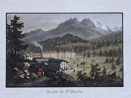 kolorierte Aquatinta Bains de St. Moritz eiweissgehöht 1840
