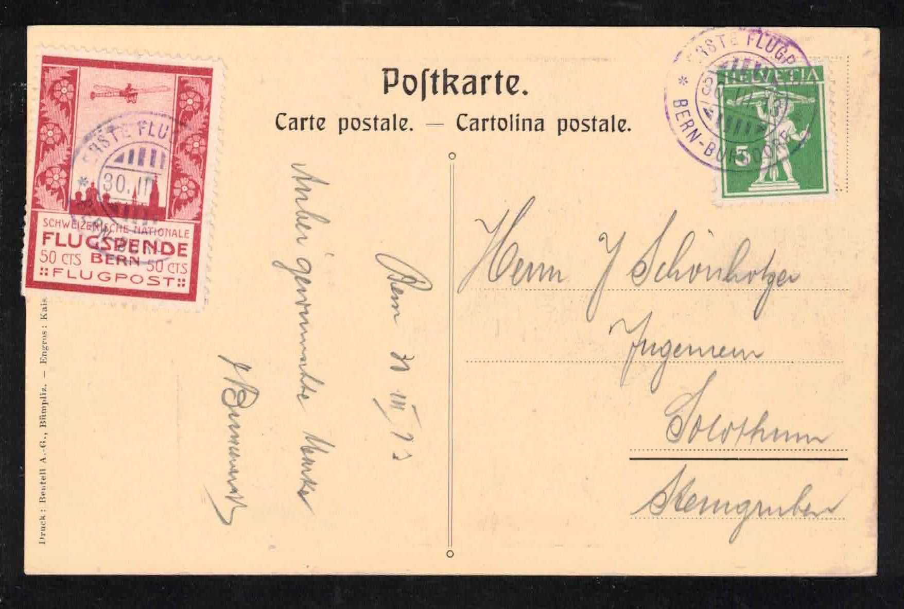 Tutti i francobolli: 1913 Vorläufer III Bern auf Postkarte "Oskar Bider" – Nuovo (secondo la descrizione) da Nuglar venduto da Stamp88