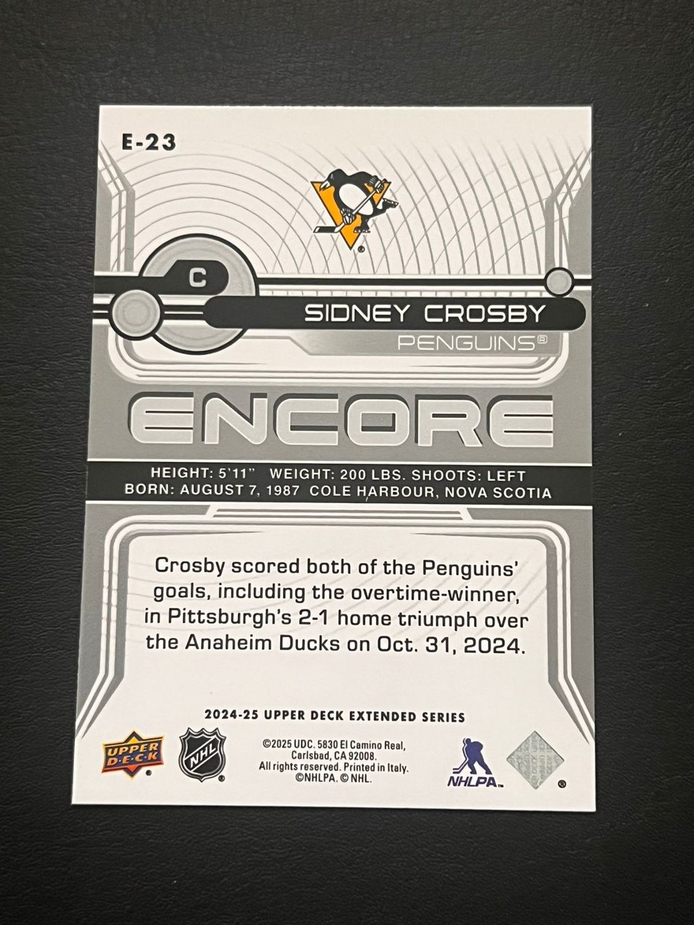 NHL Sammelbilder & Trading cards: Sidney Crosby 2024 Encore Pittsburgh Penguins – Neu (gemäss Beschreibung) aus Möhlin von SwissHockeyCards 1