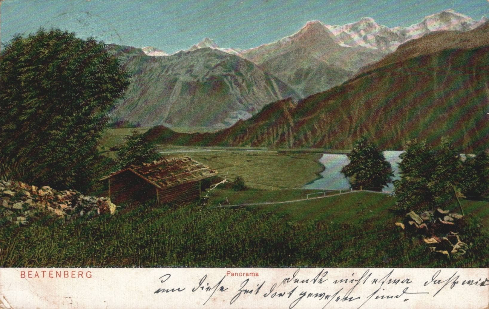 Cartoline postali: Postkarte Ansicht Beatenberg Panorama gemalt 1907 – Usato da Oberkirch LU venduto da sa_kr