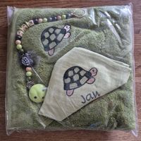 Baby Frottee-Set Schildkröte grün mit Schnullerband neu