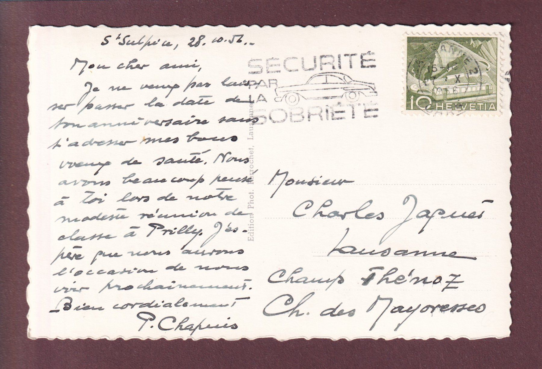 Cartoline postali: ST. SULPICE - Eglise - 1956 – Usato da Pully venduto da nicecards 1