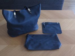 Sasha + Sofi Handtasche Set, Dunkelblau, veganes Leder