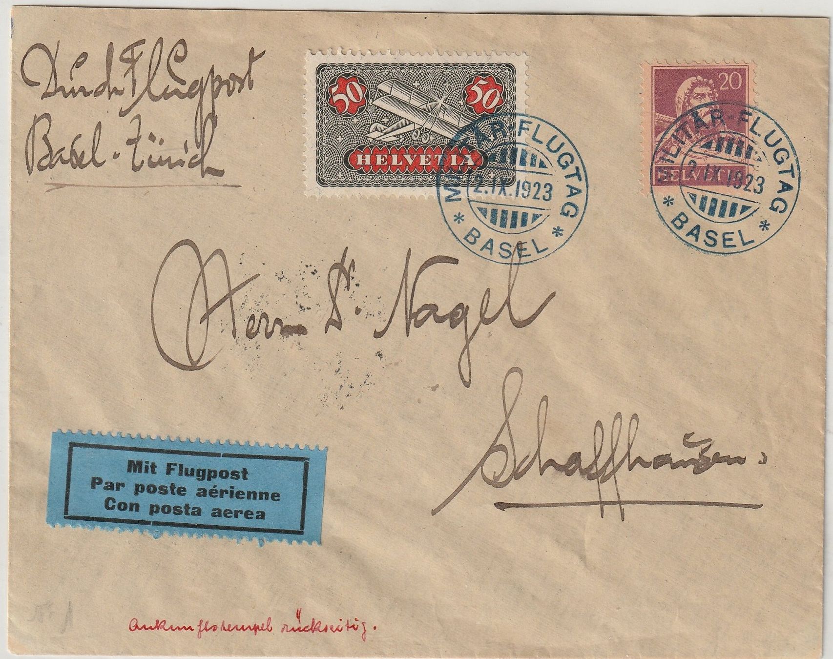 Tutti i francobolli: SF 23.2a, MILITÄRFLUGTAG BASEL, 1923, Fr 100.-- – Usato da Bure venduto da Tarif