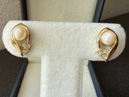✨Goldfarbene Ohrringe mit Perlen und Strasssteinen, Vintage