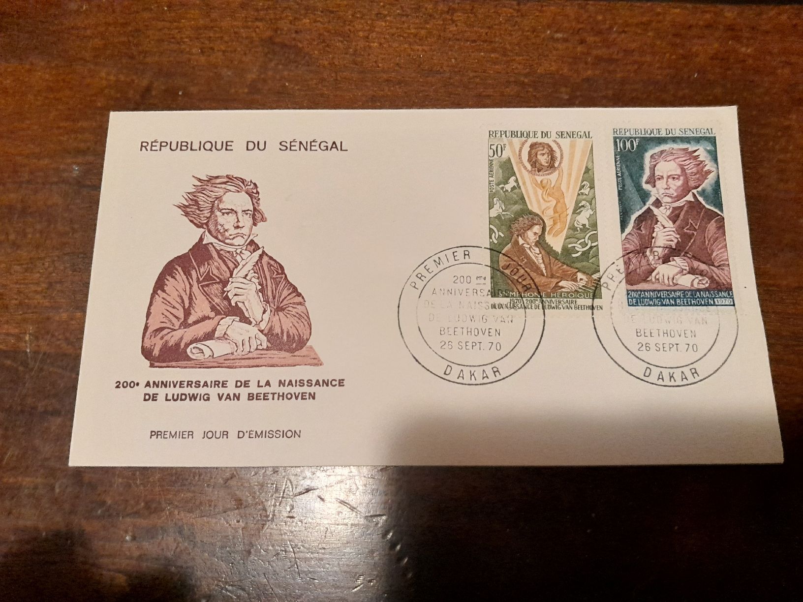 Tutti i francobolli: Enveloppe Sénégal Beethoven 1970 – Usato da Marly venduto da globetrotter1723