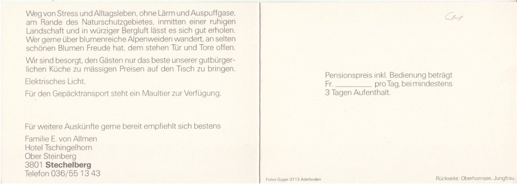 Cartes postales: Stechelberg Tschingelhorn ca. 1970, Doppelkarte – D'occasion à Bürglen TG par StampGraf 1