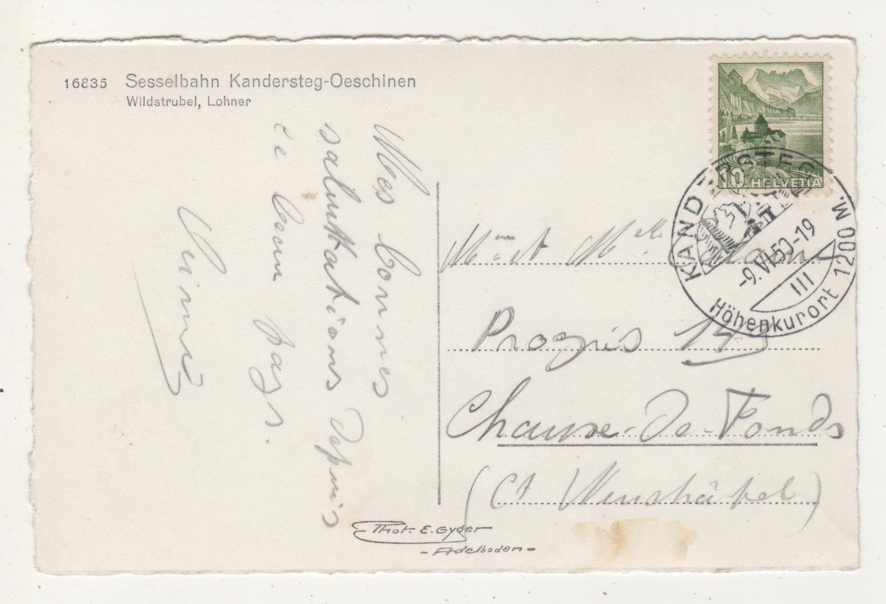Cartoline postali: Ansichtskarte Sesselbahn Kandersteg-Oeschinen 1950 – Usato da Remetschwil venduto da Hofiii 1