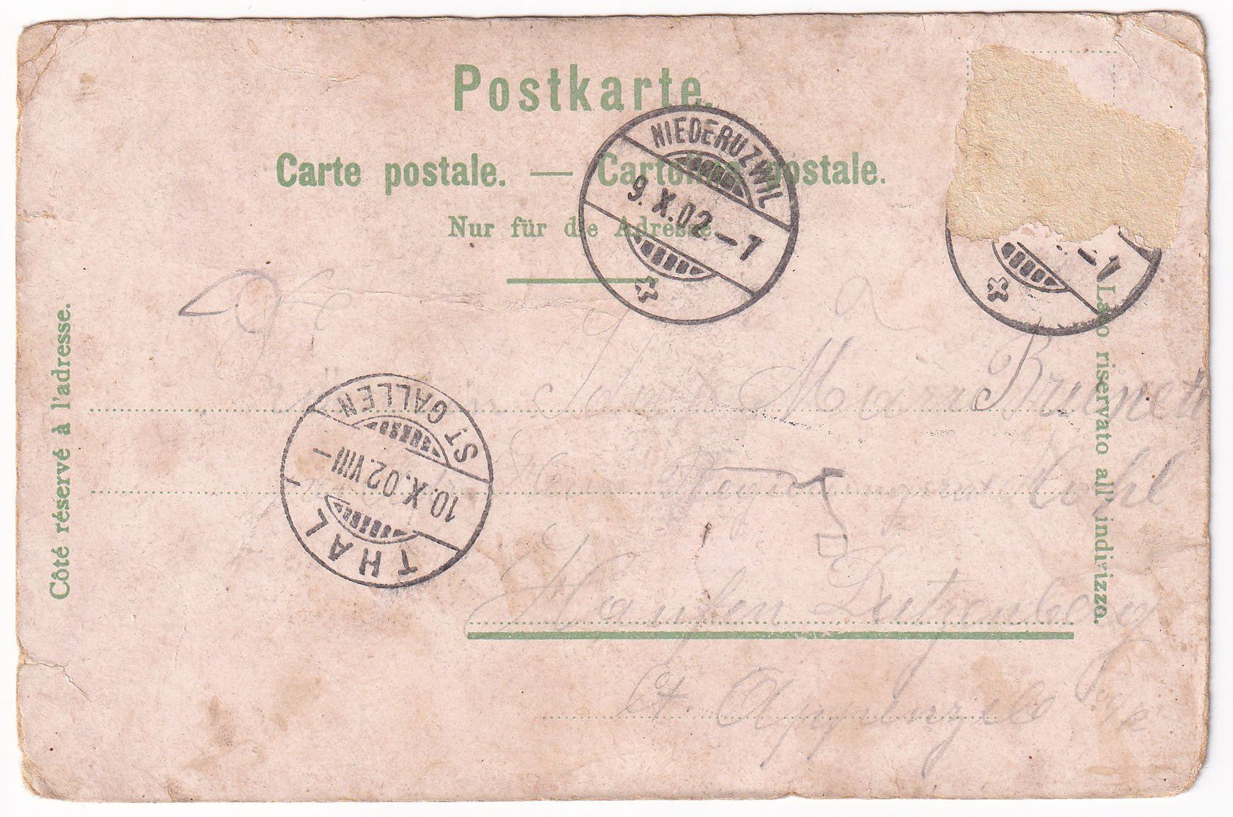 Cartoline postali: Gruss aus Nieder Uzwil  1902 – Difettoso da Cormoret venduto da Pascalll2001 1