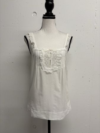 Sandro Top Gr. 36 Weiss Boho Bluse ärmellos Baumwolle