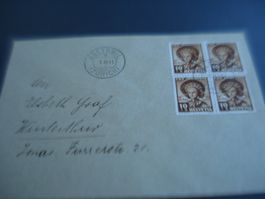 Pro Juventute, Brief 10 Rp 4erblock, 1940, sauber-o Adetswil