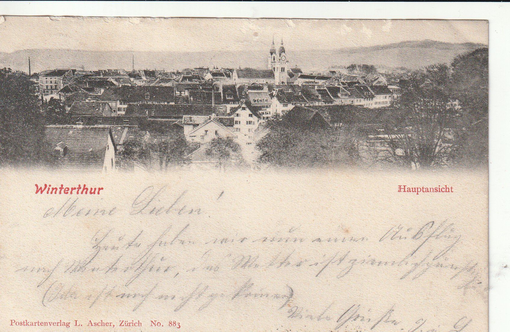 Cartoline postali: Ansichtskarte Winterthur Hauptansicht 1903 – Usato da Rupperswil venduto da Ema10