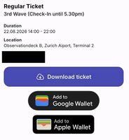 2x Tickets at Sauvage Zurich Airport 22 August 2026