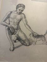 WERNER Charles dessin au crayon d’adolescent avec son chat