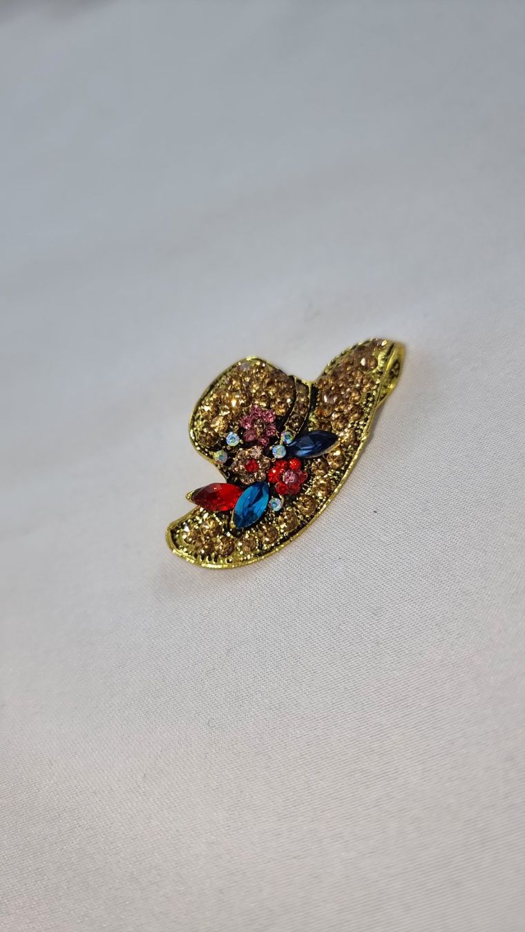 Spille & Fermagli: Schicke Brosche, Strass Hut, Goldfarben 549 – Usato da Wald ZH venduto da Martin79 3