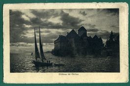Château de Chillon mit 2-Mast-Segelboot, 1917, gelaufen