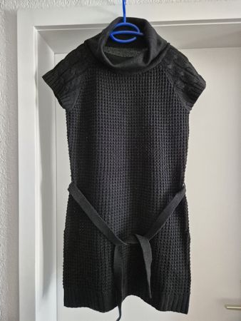 Schwarzes Strickkleid  mit Rollkragen & Gürtel, Gr.L