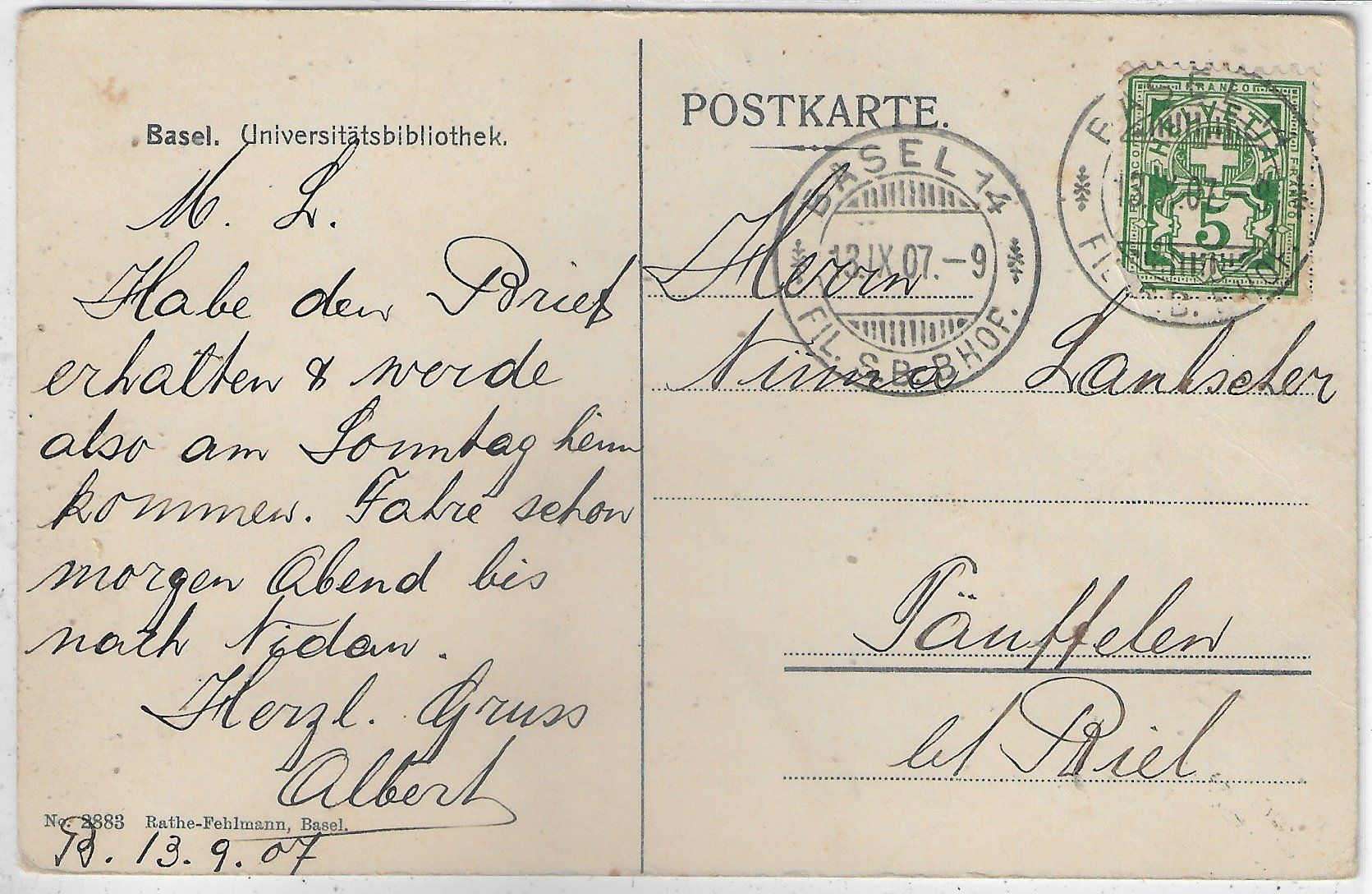 Cartoline postali: Basel - Universitätsbibliothek - animee – Usato da Ettingen venduto da Kartenplanet 1