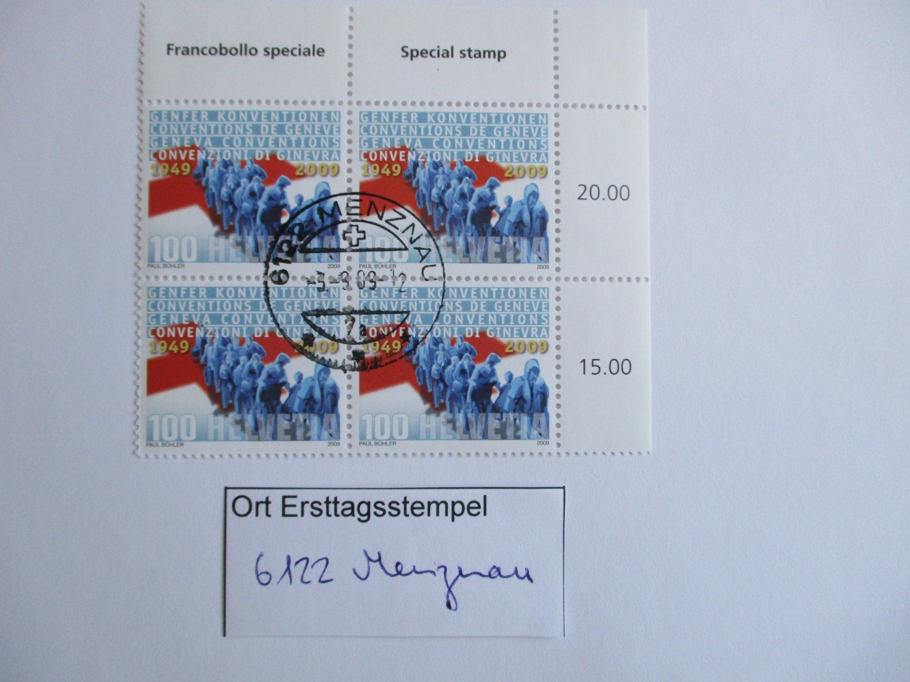 Tutti i francobolli: Viererblock mit Ort Ersttagsstempel 6122 Menznau – Usato da Langnau b. Reiden venduto da Aktuell88