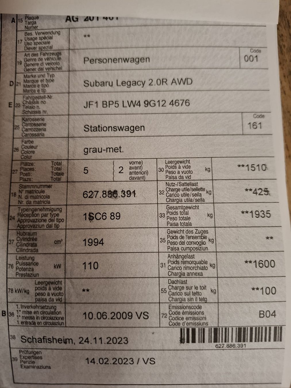 Subaru Automobili: Subaru Legacy – Difettoso da Sulz AG venduto da Passoa06 6